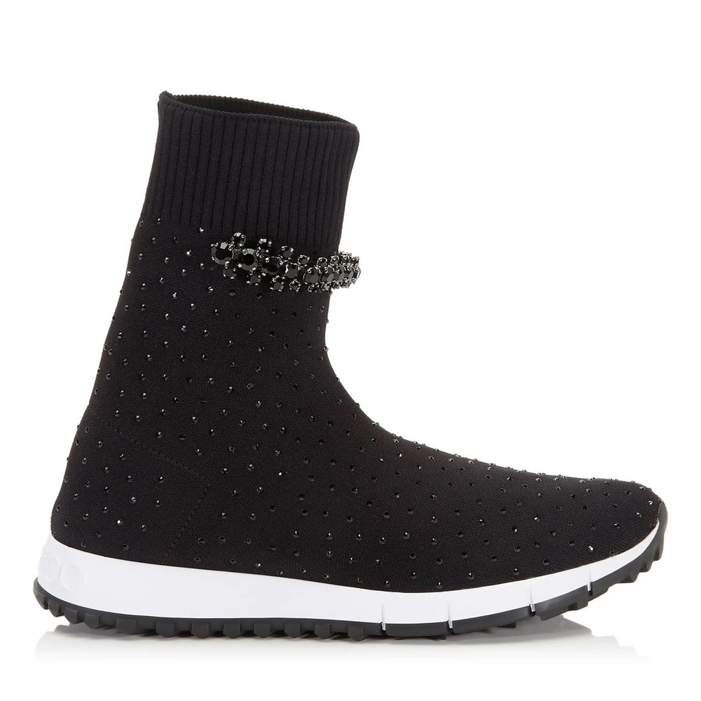 Jimmy Choo Black Crystal Embellished Knit Fabric Regena High Top Sneakers